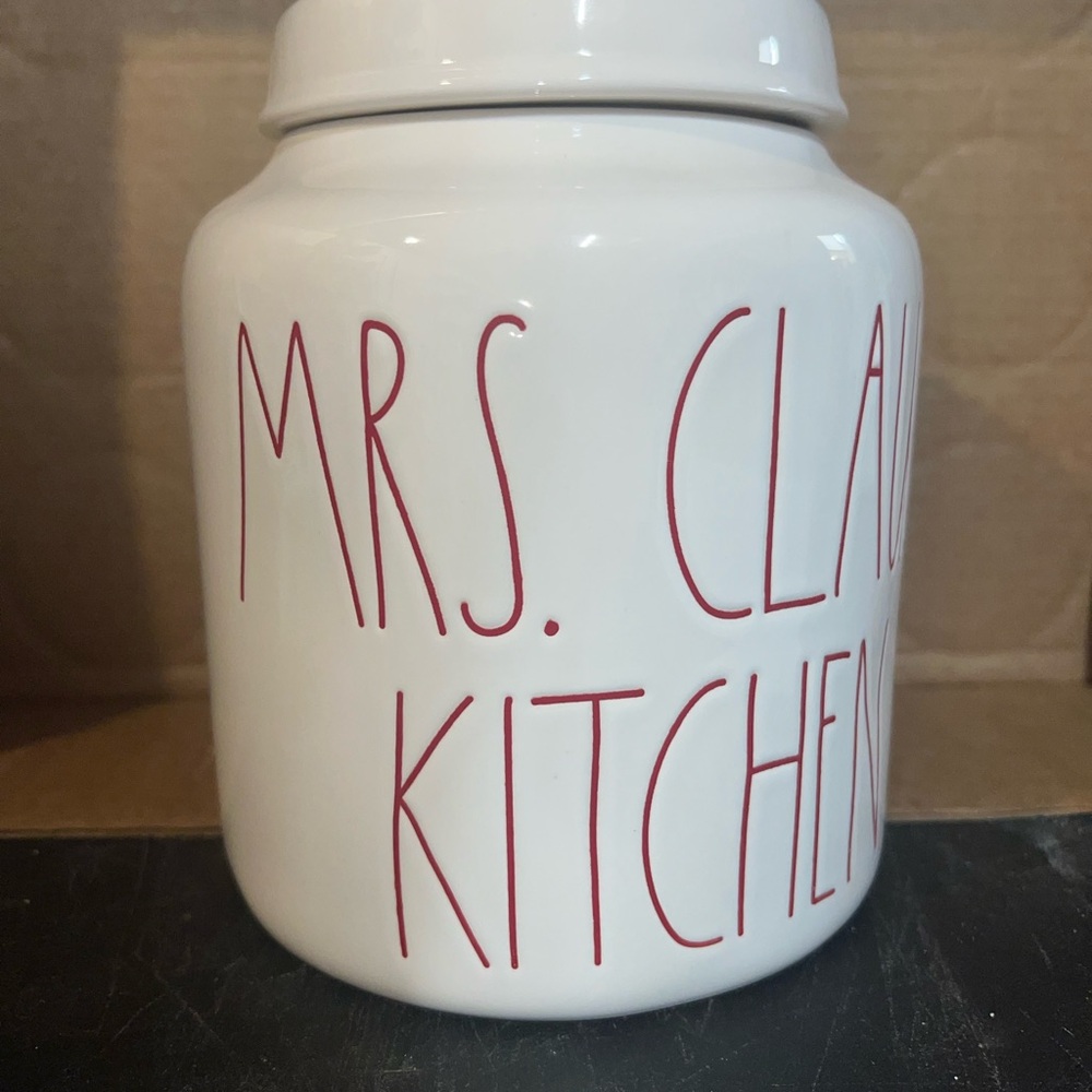 Rae Dunn White Canister with Red Text